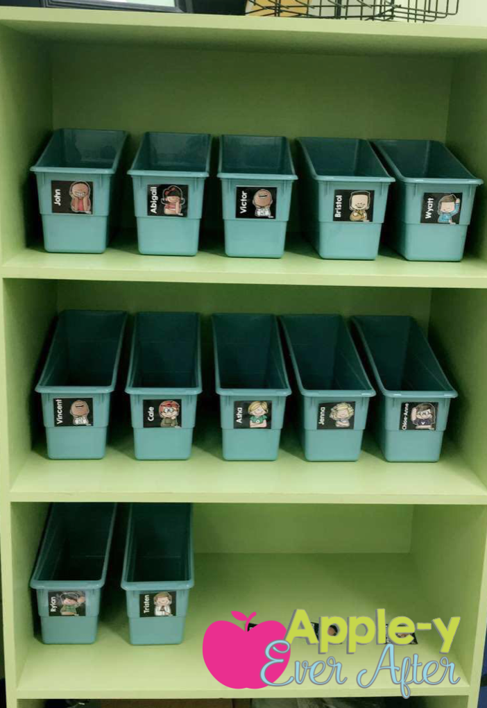 book bins for student work when using flexible seating